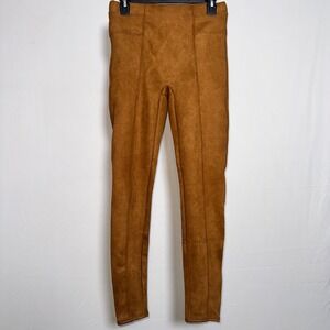 Spanx Faux Suede Leggings Caramel Brown High Rise Seamed Skinny Pants Womens M